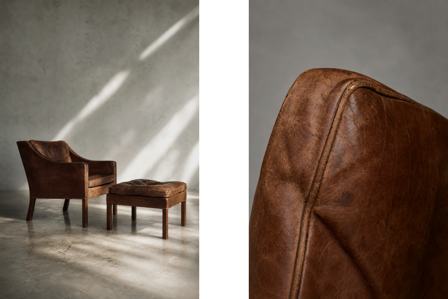 Leather lounge chair with footstool, model 2207, designed by Børge Mogensen, Fredericia, Denmark, 1960s