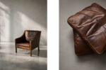 Leather lounge chair with footstool, model 2207, designed by Børge Mogensen, Fredericia, Denmark, 1960s