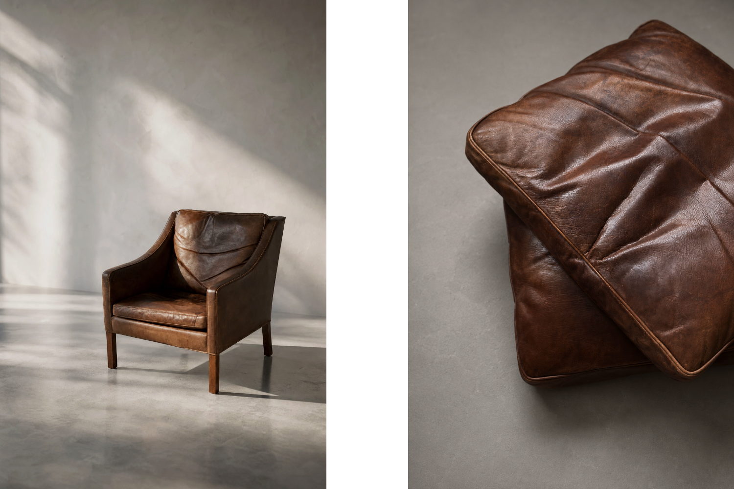 Leather lounge chair with footstool, model 2207, designed by Børge Mogensen, Fredericia, Denmark, 1960s