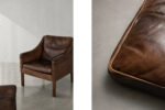 Leather lounge chair with footstool, model 2207, designed by Børge Mogensen, Fredericia, Denmark, 1960s