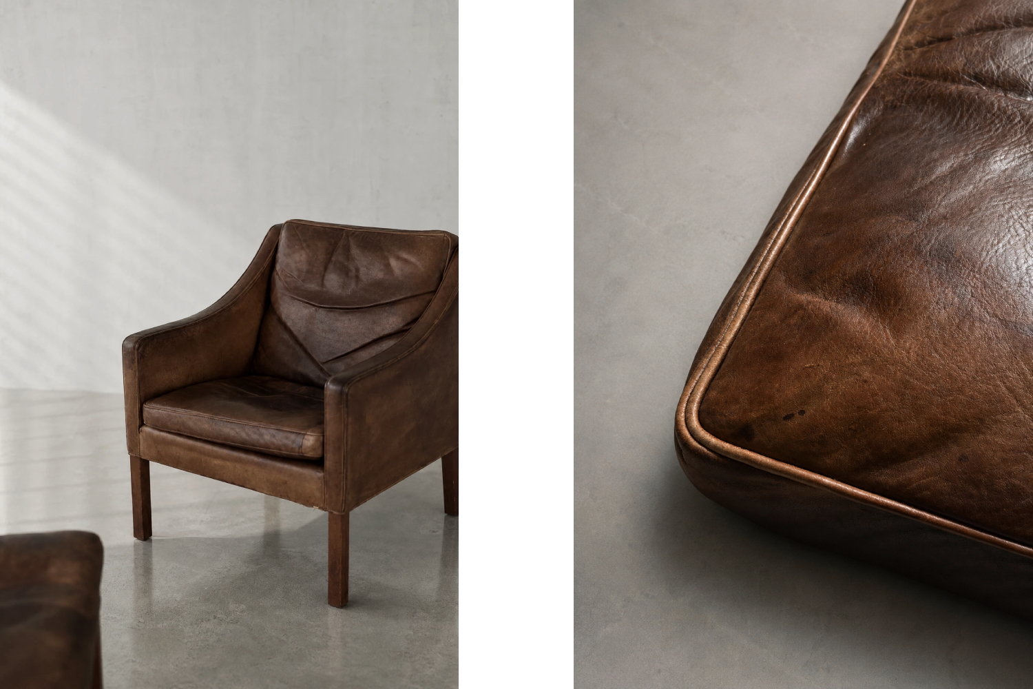 Leather lounge chair with footstool, model 2207, designed by Børge Mogensen, Fredericia, Denmark, 1960s