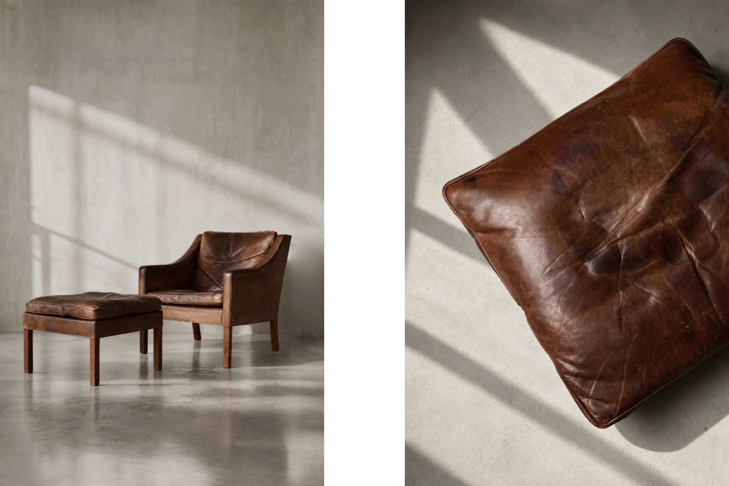Leather lounge chair with footstool, model 2207, designed by Børge Mogensen, Fredericia, Denmark, 1960s