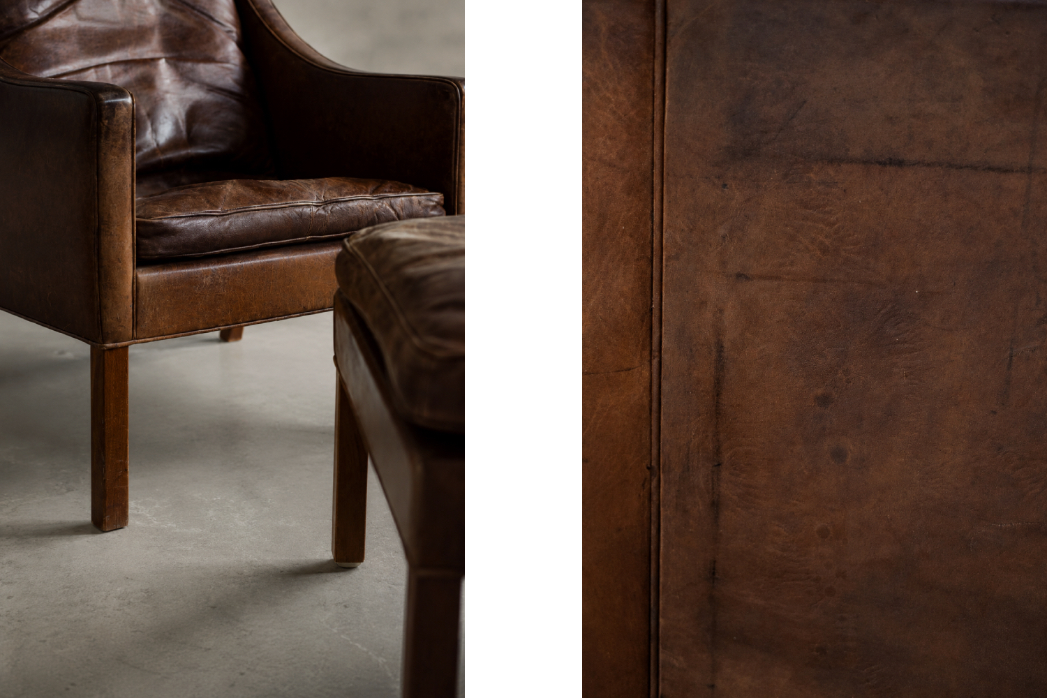 Leather lounge chair with footstool, model 2207, designed by Børge Mogensen, Fredericia, Denmark, 1960s