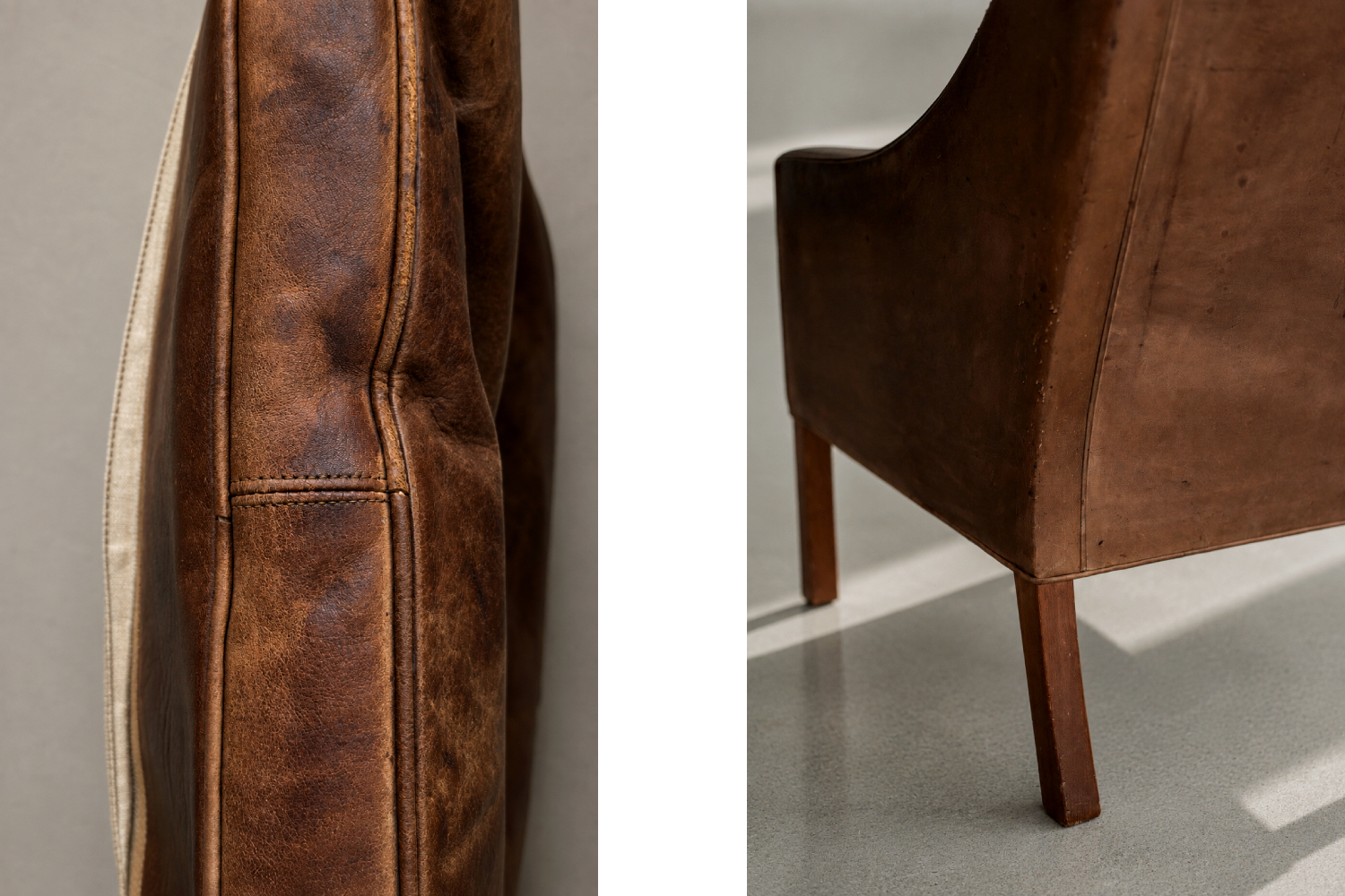 Leather lounge chair with footstool, model 2207, designed by Børge Mogensen, Fredericia, Denmark, 1960s