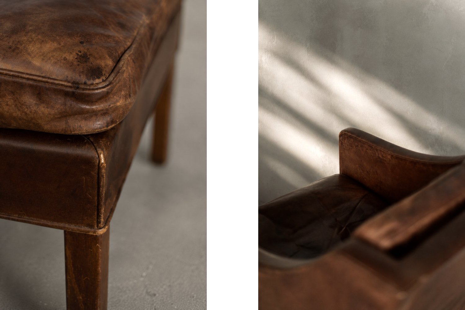 Leather lounge chair with footstool, model 2207, designed by Børge Mogensen, Fredericia, Denmark, 1960s