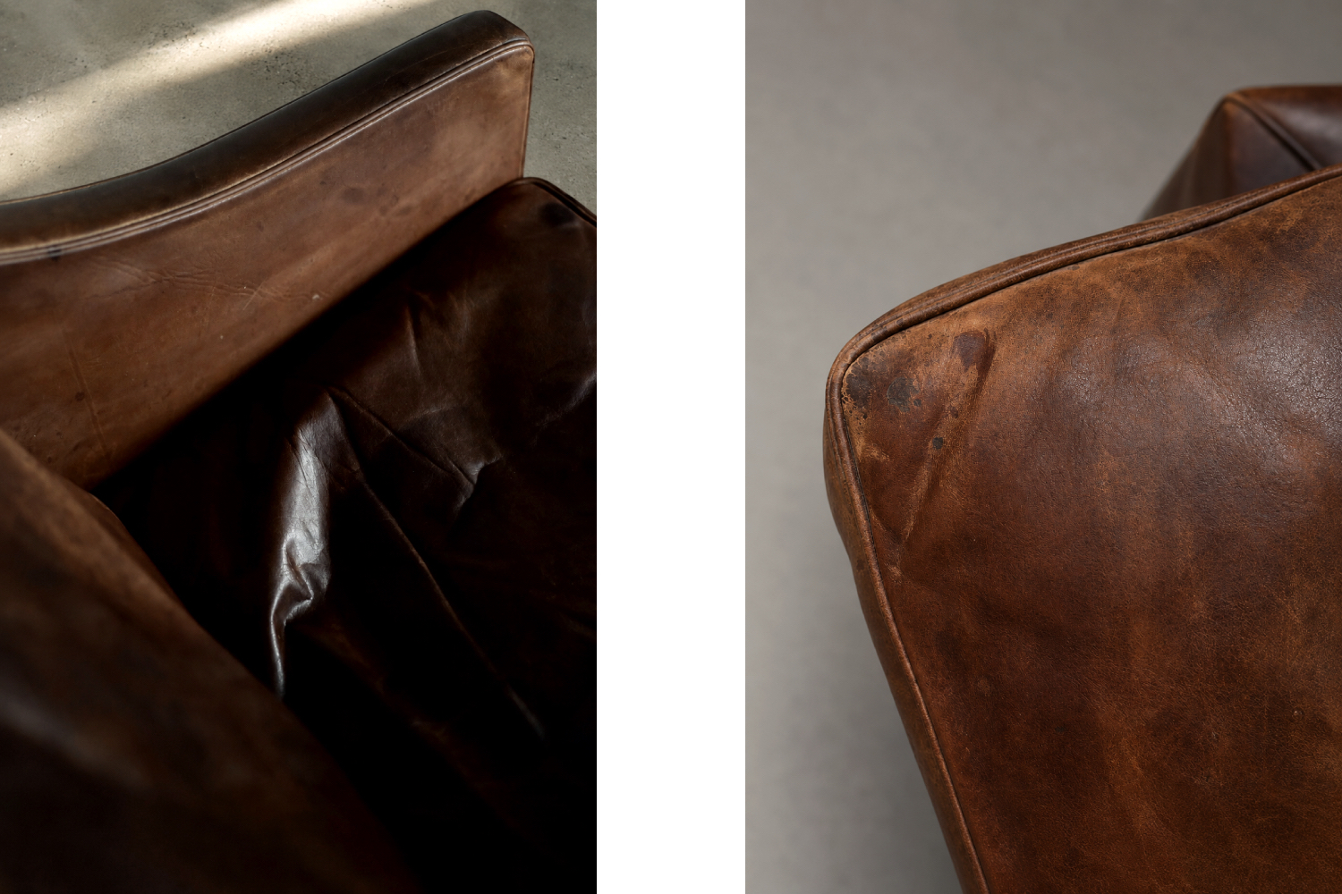 Leather lounge chair with footstool, model 2207, designed by Børge Mogensen, Fredericia, Denmark, 1960s