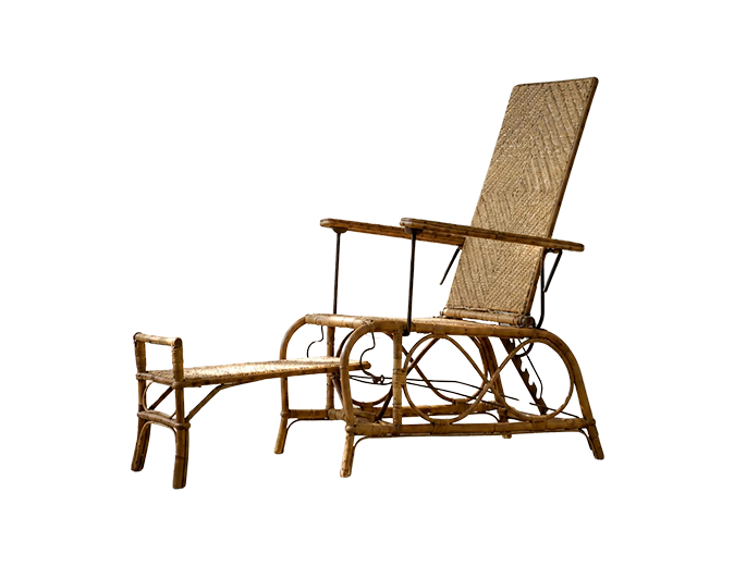 Rattan lounge chair with pull-out footrest, Germany, 1930s