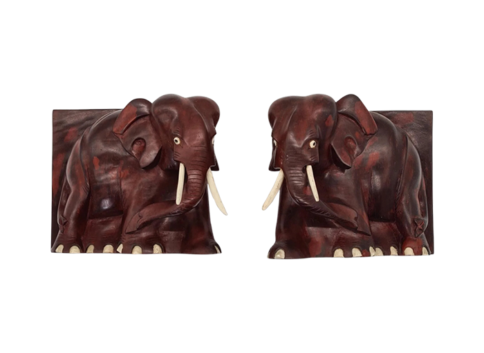 Vintage carved elephant-shaped bookends