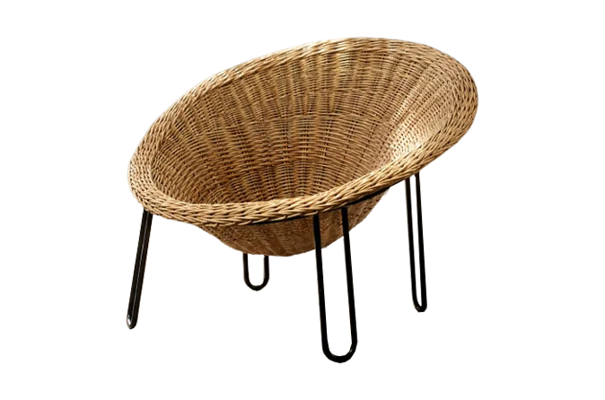 Sferyczny fotel rattanowy Bowl Chair w stylu Boho, Włochy, lata 50