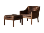 Leather lounge chair with footstool, model 2207, designed by Børge Mogensen, Fredericia, Denmark, 1960s