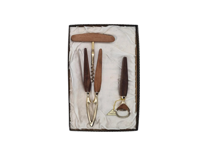 Bar Set with Wooden Handles, Echt Vergoldet, Germany, 1960s