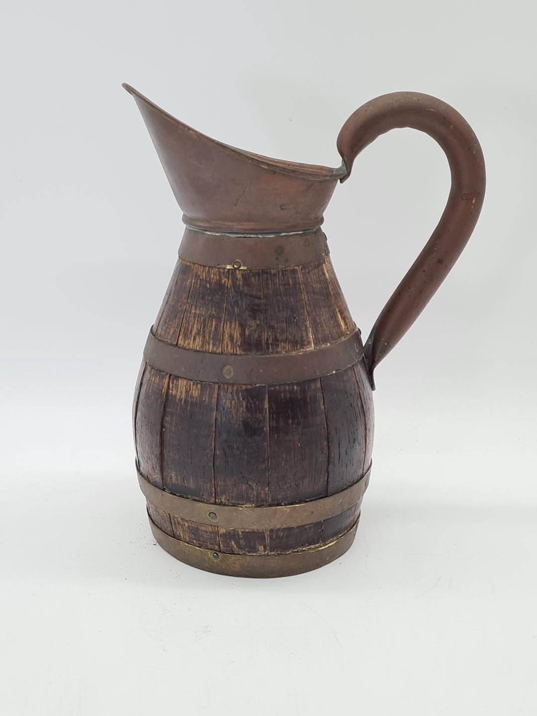 Wooden barrel-shaped jug with brass hoops, 19th/20th century