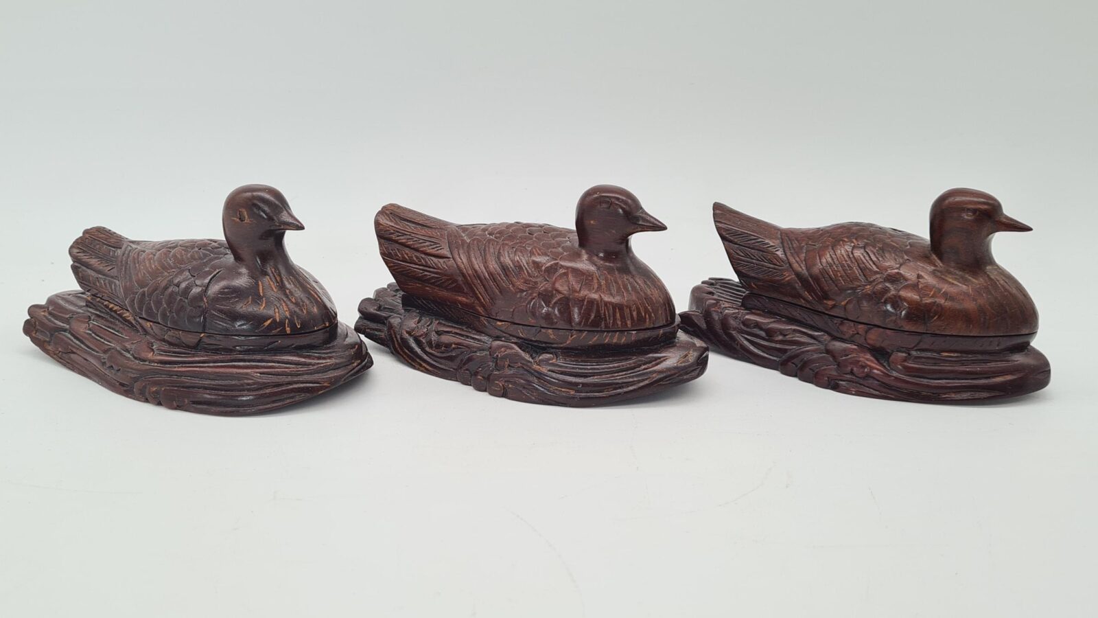 Carved bird-shaped containers, 1960s