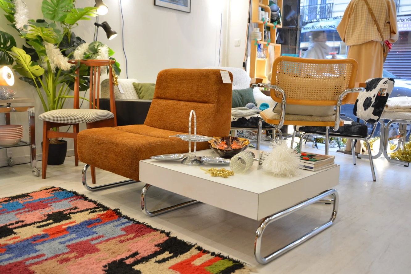 Fotel ze stolikiem vintage, Francja, lata 70