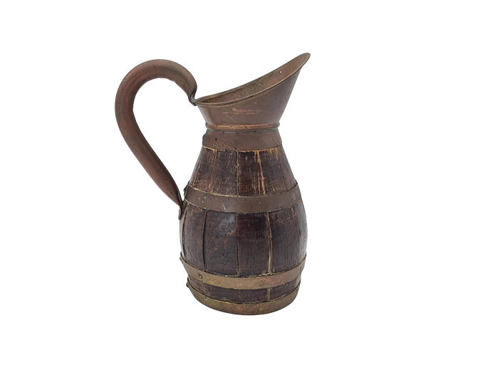 Wooden barrel-shaped jug with brass hoops, 19th/20th century