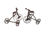 Set of 2 vintage miniature metal tricycles, 1970s