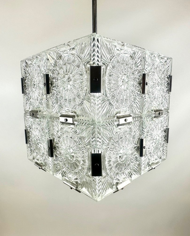 Szklana lampa wisząca vintage, Kamenický Šenov, Czechosłowacja, lata 70