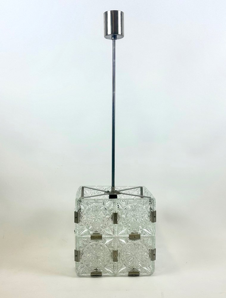 Szklana lampa wisząca vintage, Kamenický Šenov, Czechosłowacja, lata 70